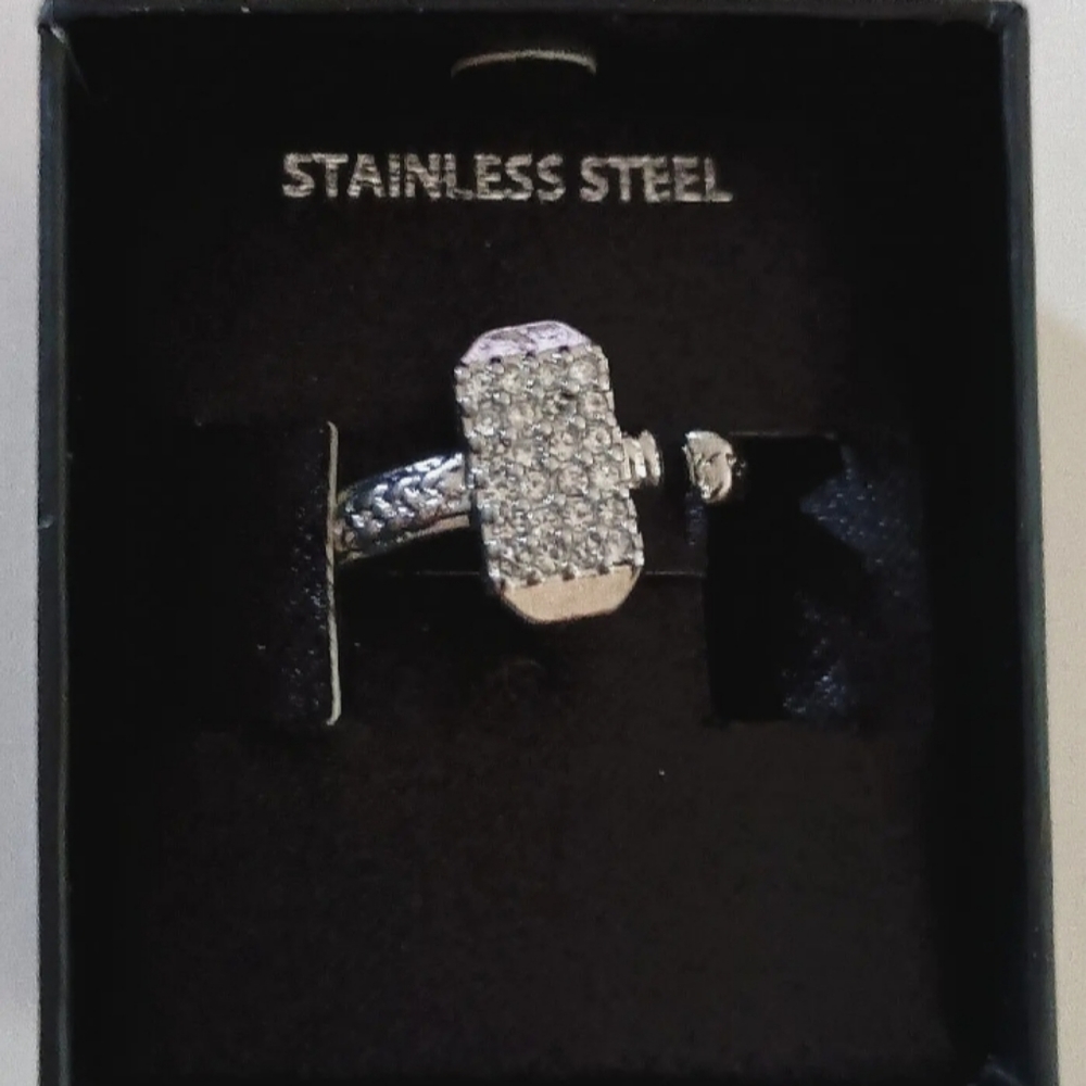 Marvel Comics Thor Hammer Logo Pave Crystal Hammer Ring New NOS Box sz 9